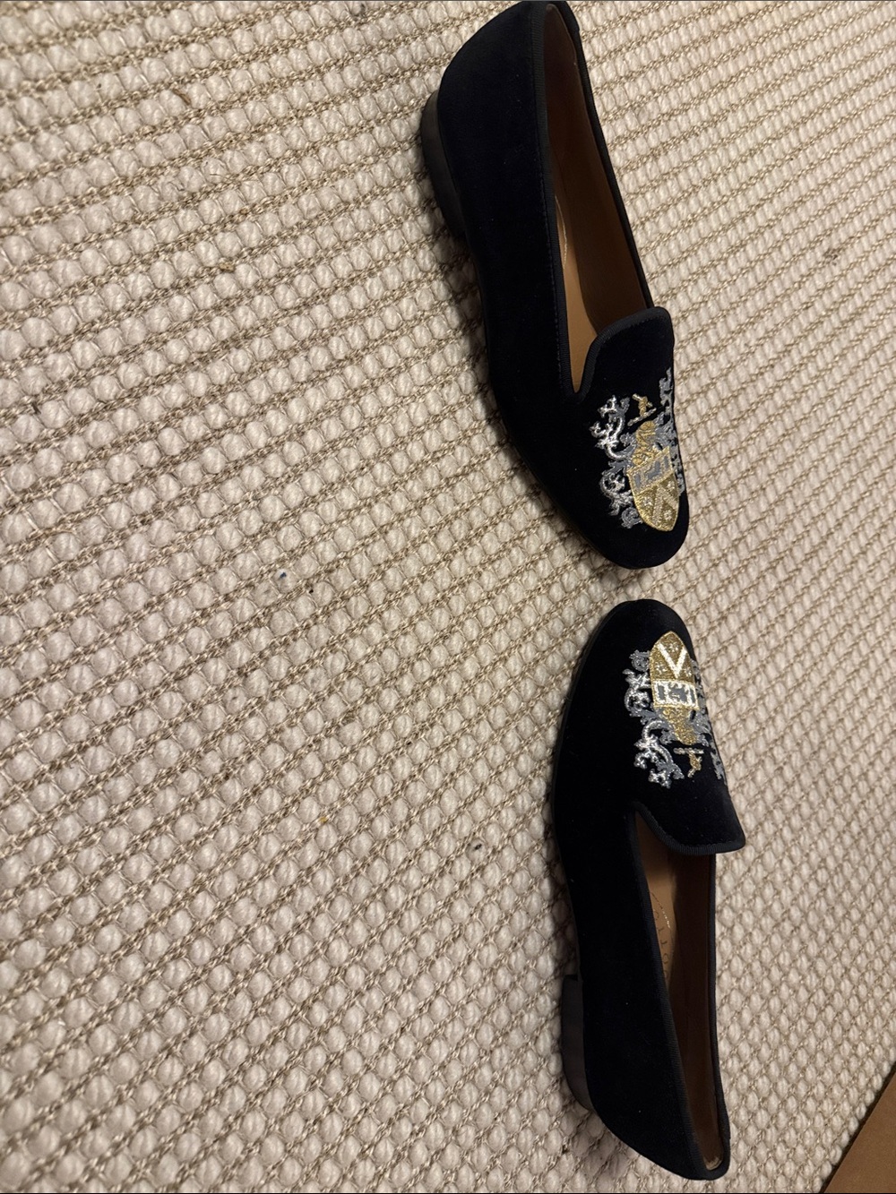 Stubbs & Wootton Black Velvet Crest Embroidered Loafers - Picture 4 of 7
